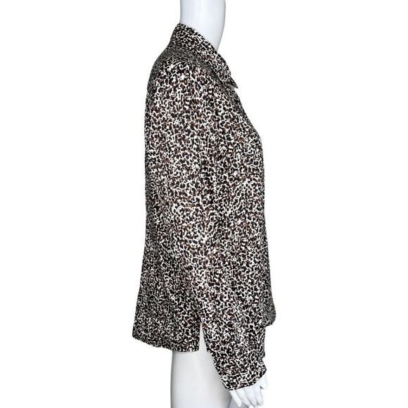 Foxcroft Shirt Womens 12 Brown Black Cheetah Print‎ Button Up Casual Work Office - Picture 2 of 8